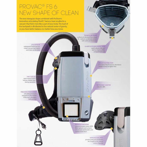 ProTeam® ProVac FS 6 Backpack Vac w/Restaurant Tools & 2 Pc. Wand Kit - Image 2