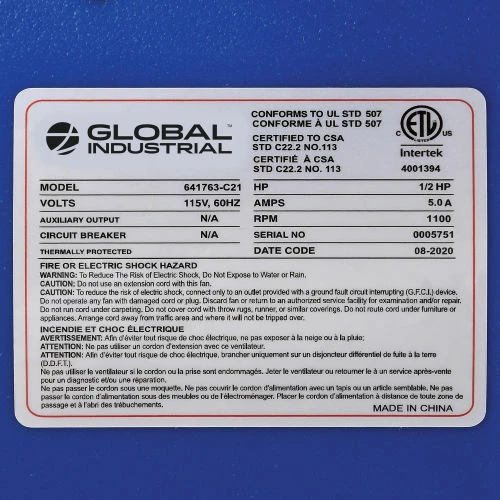 Global Industrial Air Mover, 2 Speed, 1/2 HP, 2200 CFM - Image 13