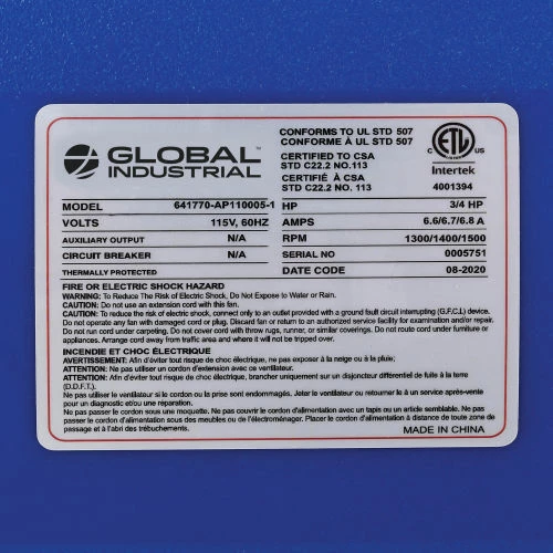 Global Industrial Floor Dryer, 3 Speed, 3/4 HP, 2800 CFM - Image 15